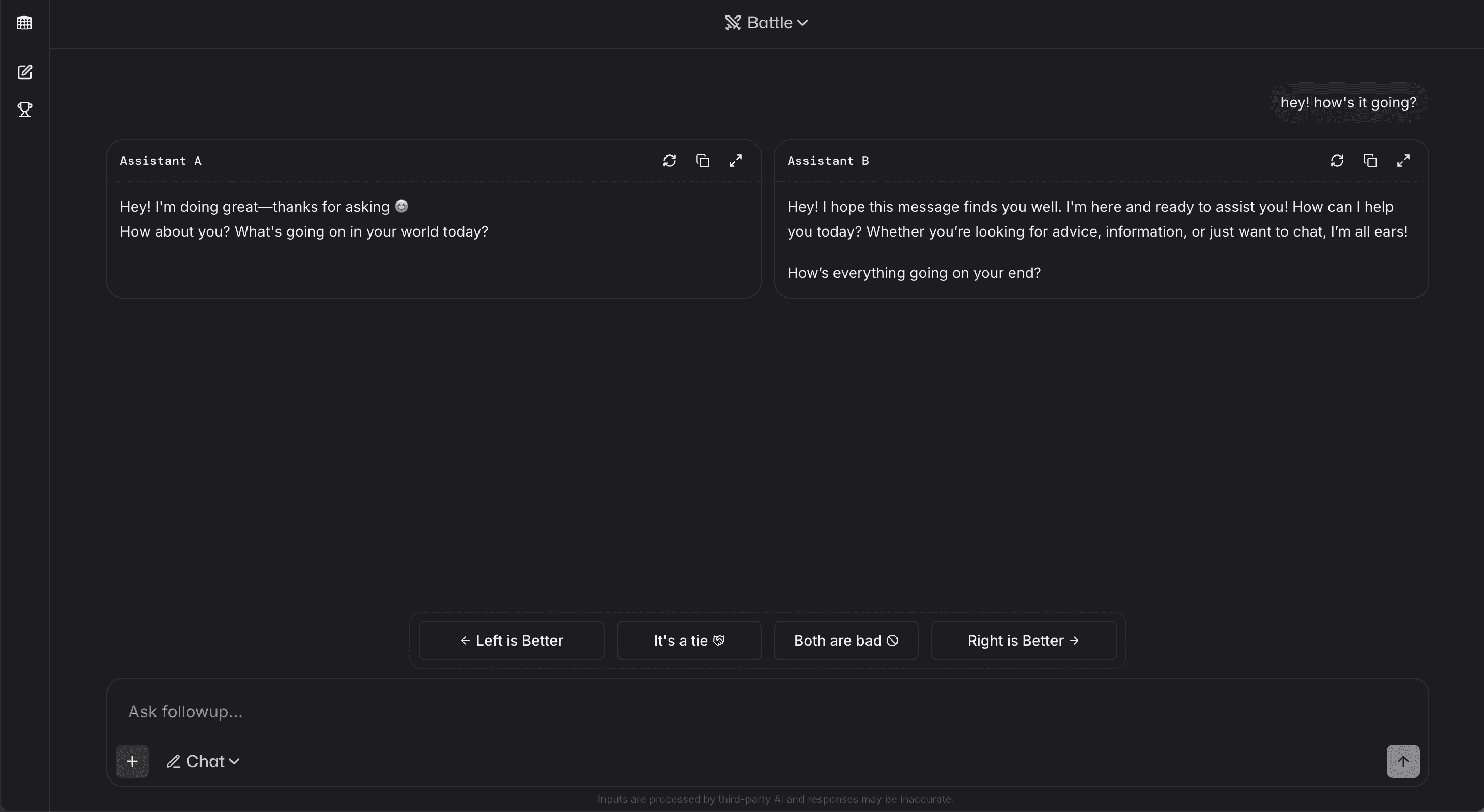 Screenshot of a battle on LMArena