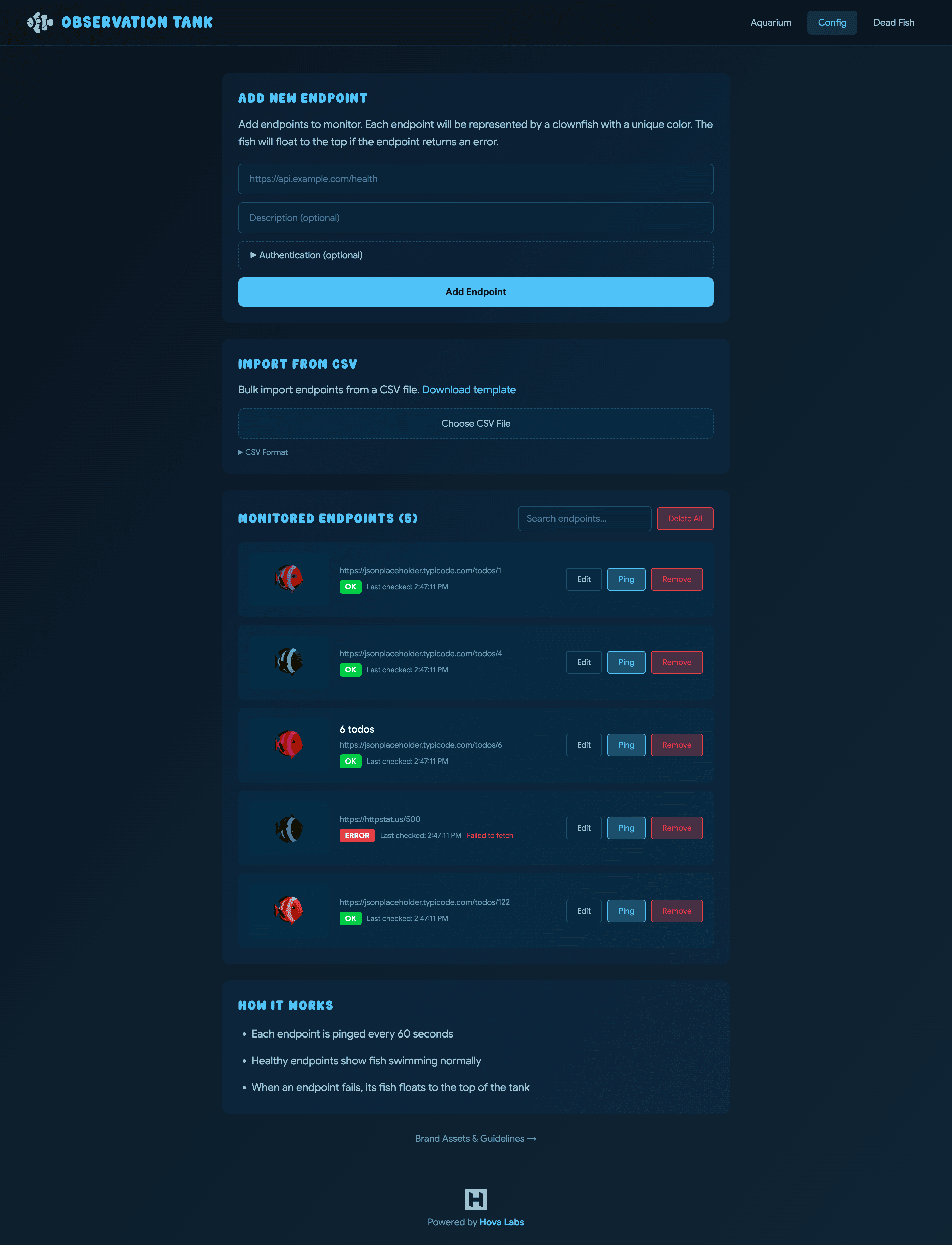 Screenshot of Fishtank's config page