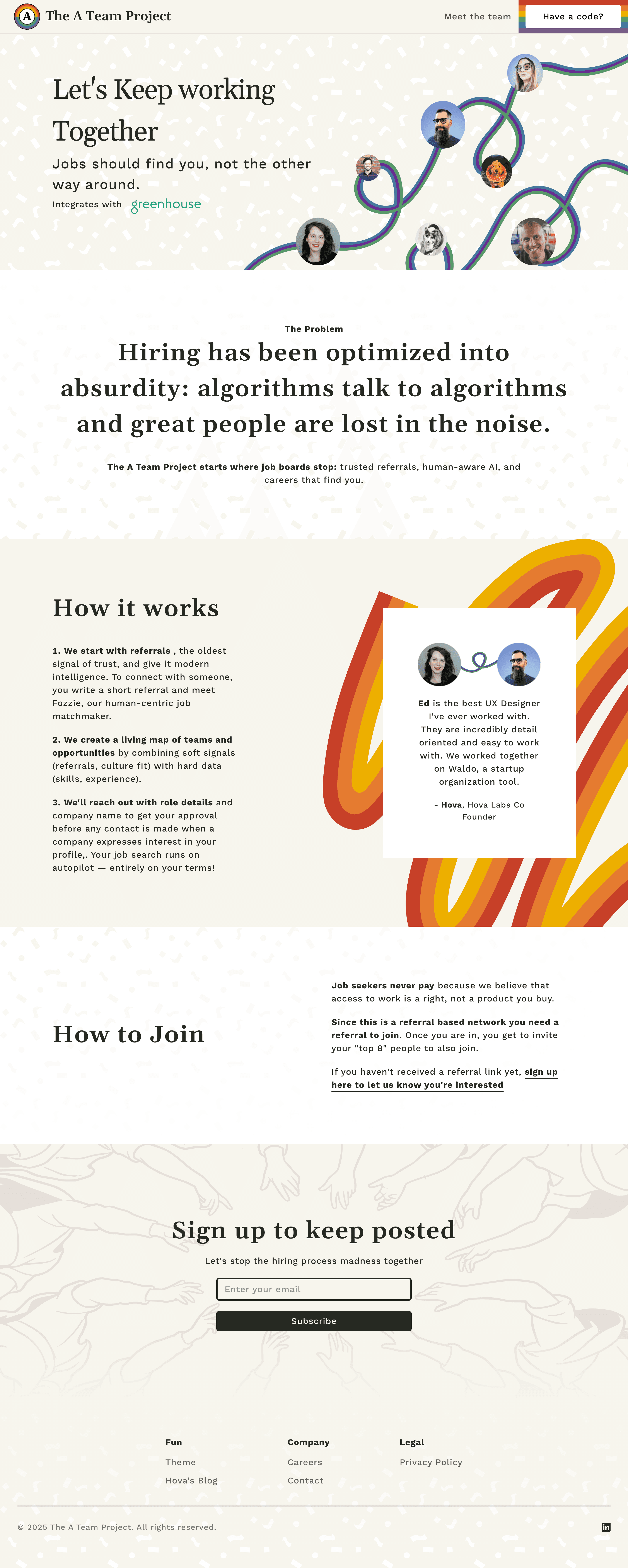 The A Team Project light mode home page