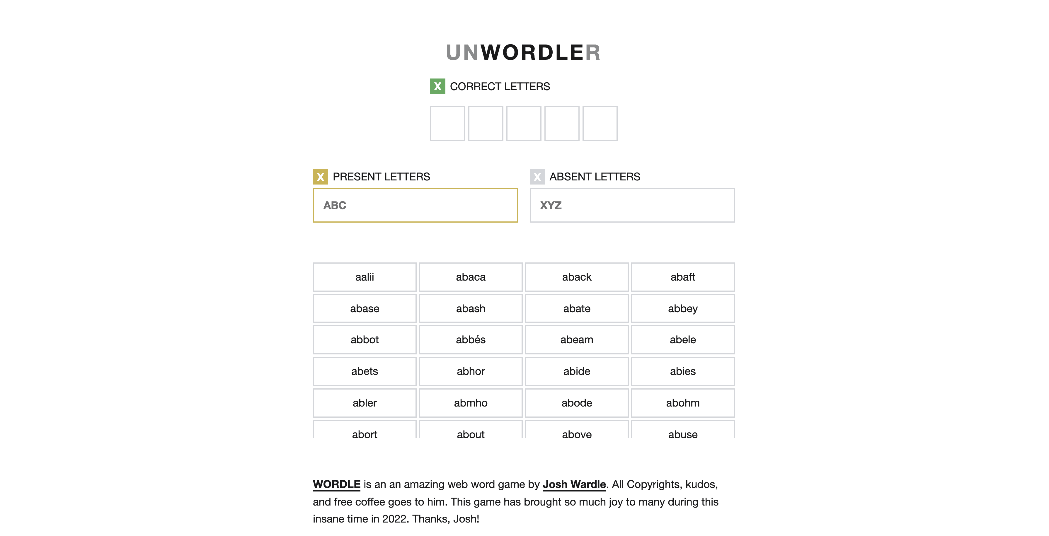 Light theme screenshot for UNWORDLER