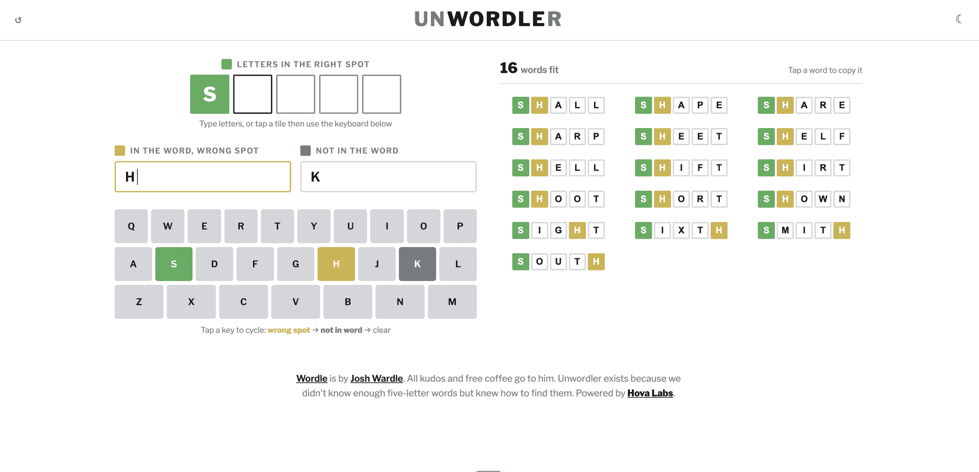 Unwordler website screenshot