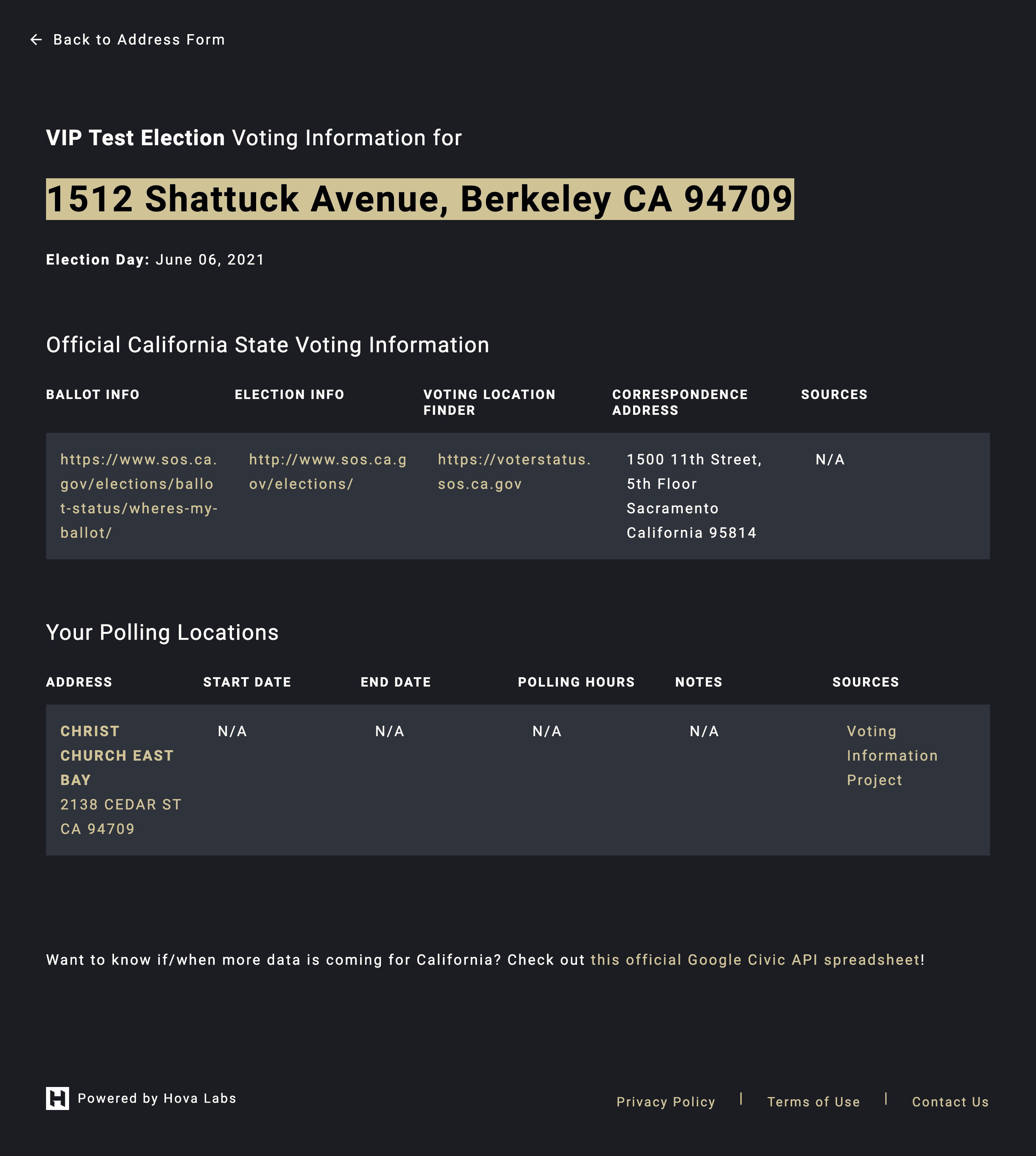 Vote by Address search page
