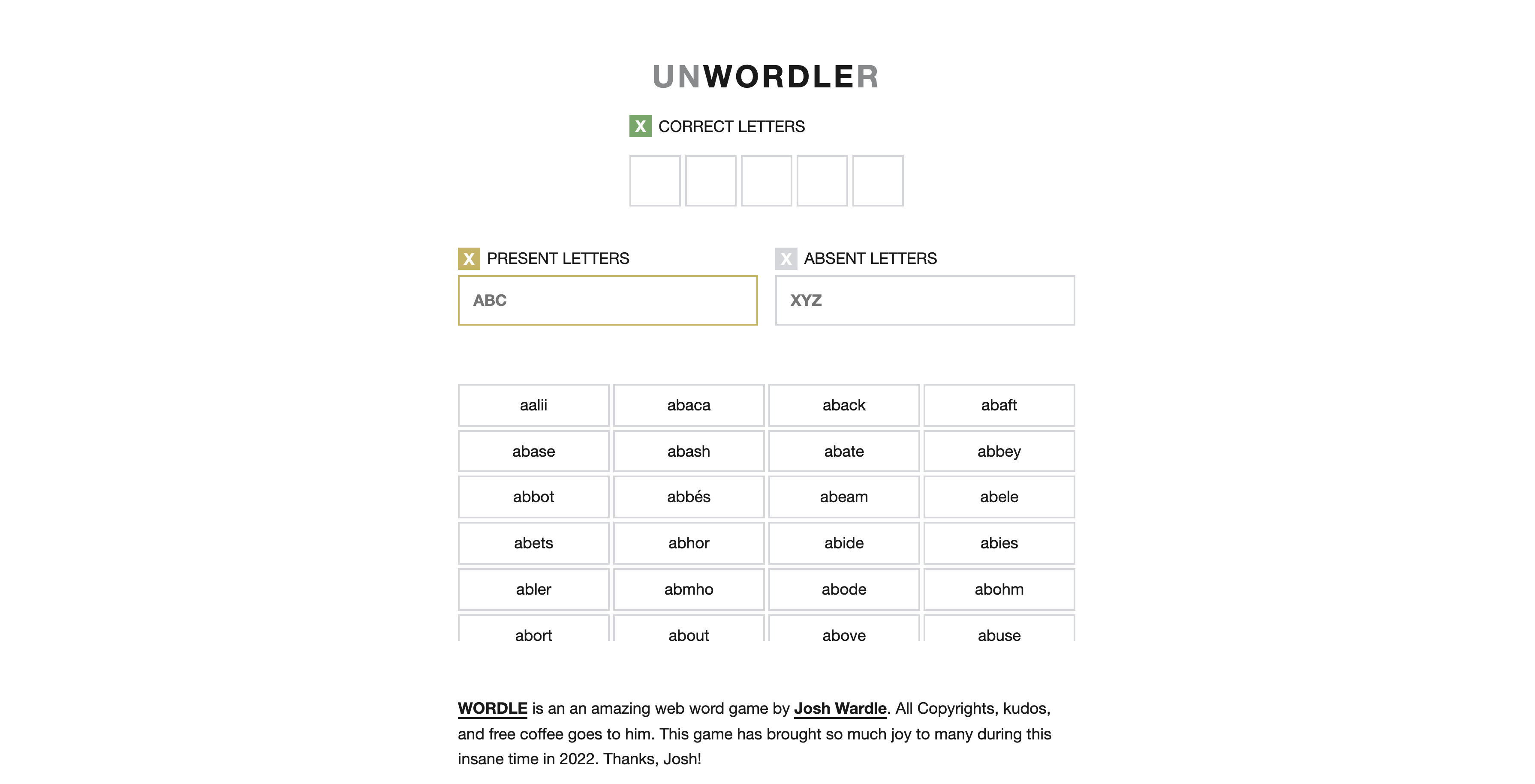 unwordler in light theme